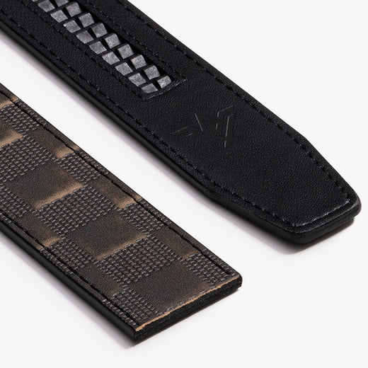 Distressed Black Checkered Belt | Ratchet Belt without Holes Adjustable Belt Survival Belt