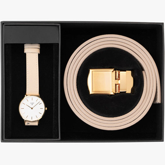 Champagne Watch and Belt Set